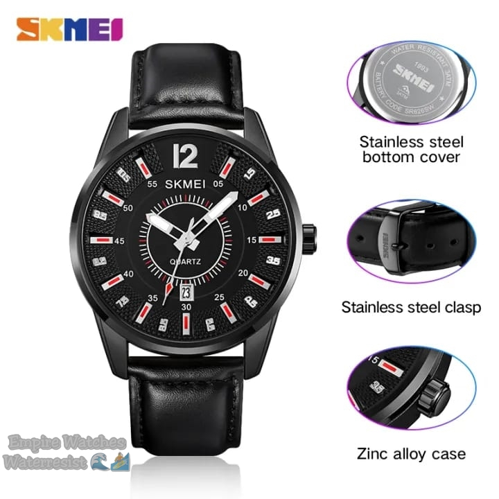 Jam Tangan Skmei 1993 Pria Cowok Analog Tanggal Aktif Strap Leather Original Waterproof