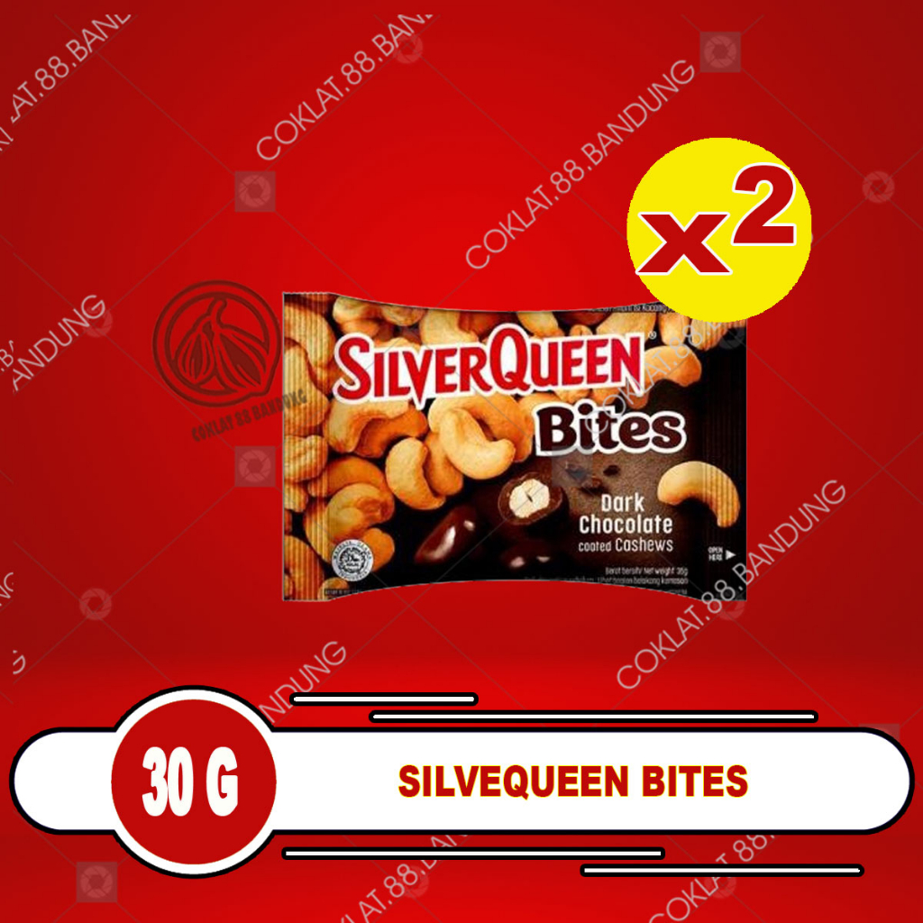 

SILVEQUEEN BITES 30 GRAM DARK CHOCOLATE X 2 PCS, SILVER QUEEN BITES DARK CASHEW 30GR X 2PCS, COKELAT SILVERQUEEN 30 GRAM HITAM