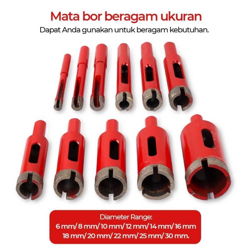 Set 11pcs Mata Bor Granit Kramik Batu Hole Punch Carbide Core Drill Bit 6mm-30mm