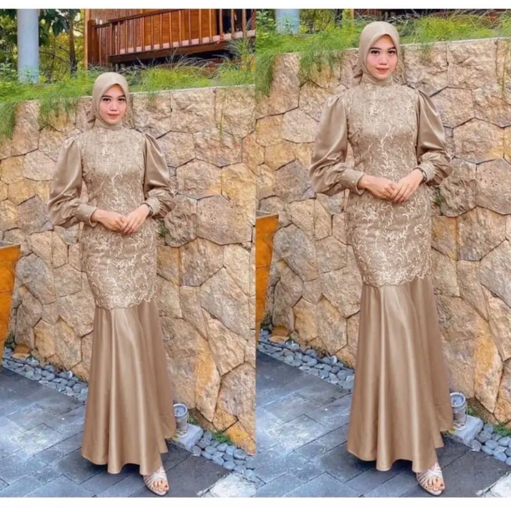 Nabila Dress BAHAN TILLE MUTIARA MIX ARMANY SILK M-XXL / DRESS PESTA MODEL DUYUNG / Gamis Kondangan BAJU DEWASA MURAH TERBARU 2023