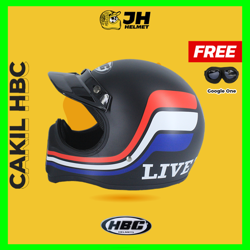 Helm Cakil HBC 23 Black Doff + FREE GOGGLE| Retro Full Face | JUAL HELM