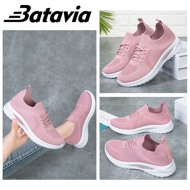 2023 baru impor  sepatu  wanita olahraga rajut premium bernapas  bebas biaya kirim Batavia Shoes Fashion  Sport  Original Pink Hitam Grey Coffee kanvas sekolah korea  Onlinemall N10