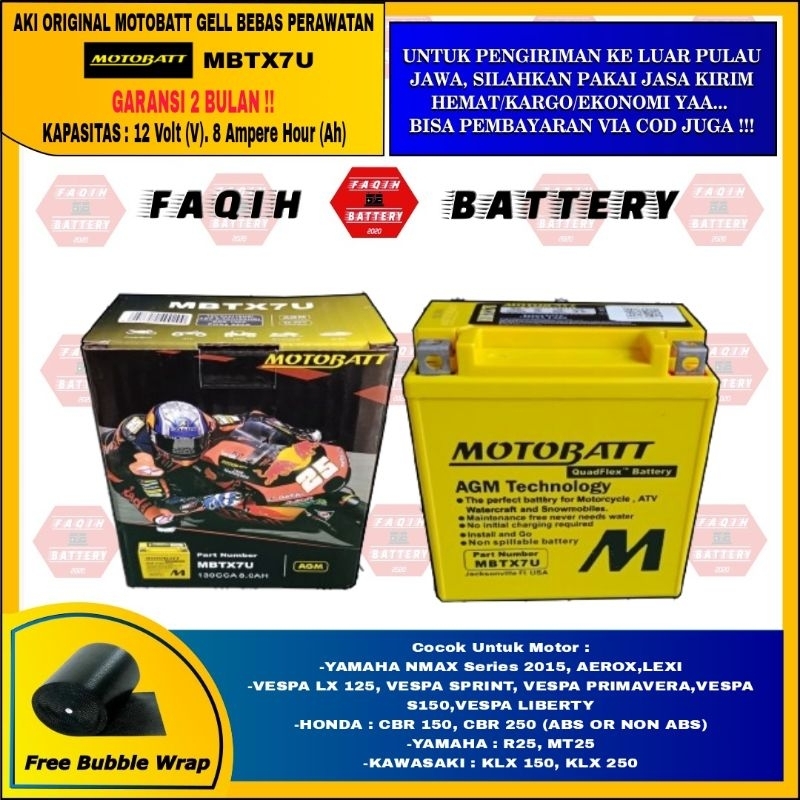 AKI MOTOR CBR 150, CBR 250, R25, GSX 250 MOTOBATT MBTX7U 8AH AKI KERING