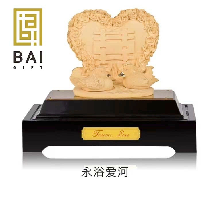 BAI GIFT Pajangan Sepasang Bebek Yuan Yang Lapis Emas Patung  Bebek Mandarin Sepasang Yuan Yang