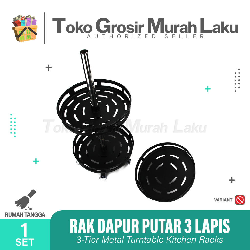 RAK BUMBU DAPUR STAINLES PUTAR 360 DERAJAT TEMPAT BAHAN DAPUR- 3 SUSUN