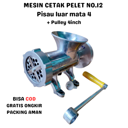 Mesin Cetak Pelet No.12 Pisau Luar Mata 4 Dengan Pulley Mesin Pelet Pakan Ternak