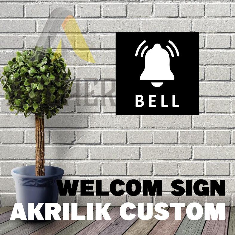 PAPAN PENUNJUK SIGN BOARD BELL AKRILIK HITAM 2 MM