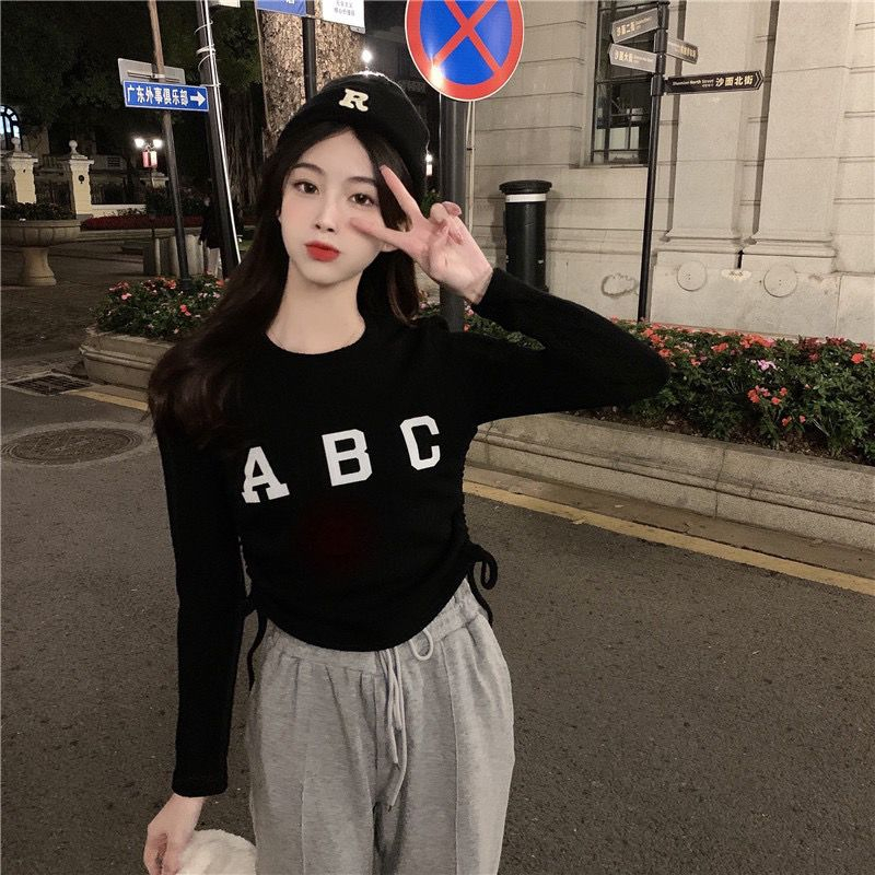 YIU YIU Rajut - Korean Kaos Crop Top Wanita Y2k Top Kaos Lengan Panjang Wanita