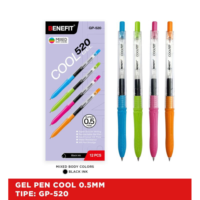 

(1 PCS / 1 BIJI) bolpoint benefit cool gel 520 mirip kokoro / pen kokoro / pen benefit cool gel