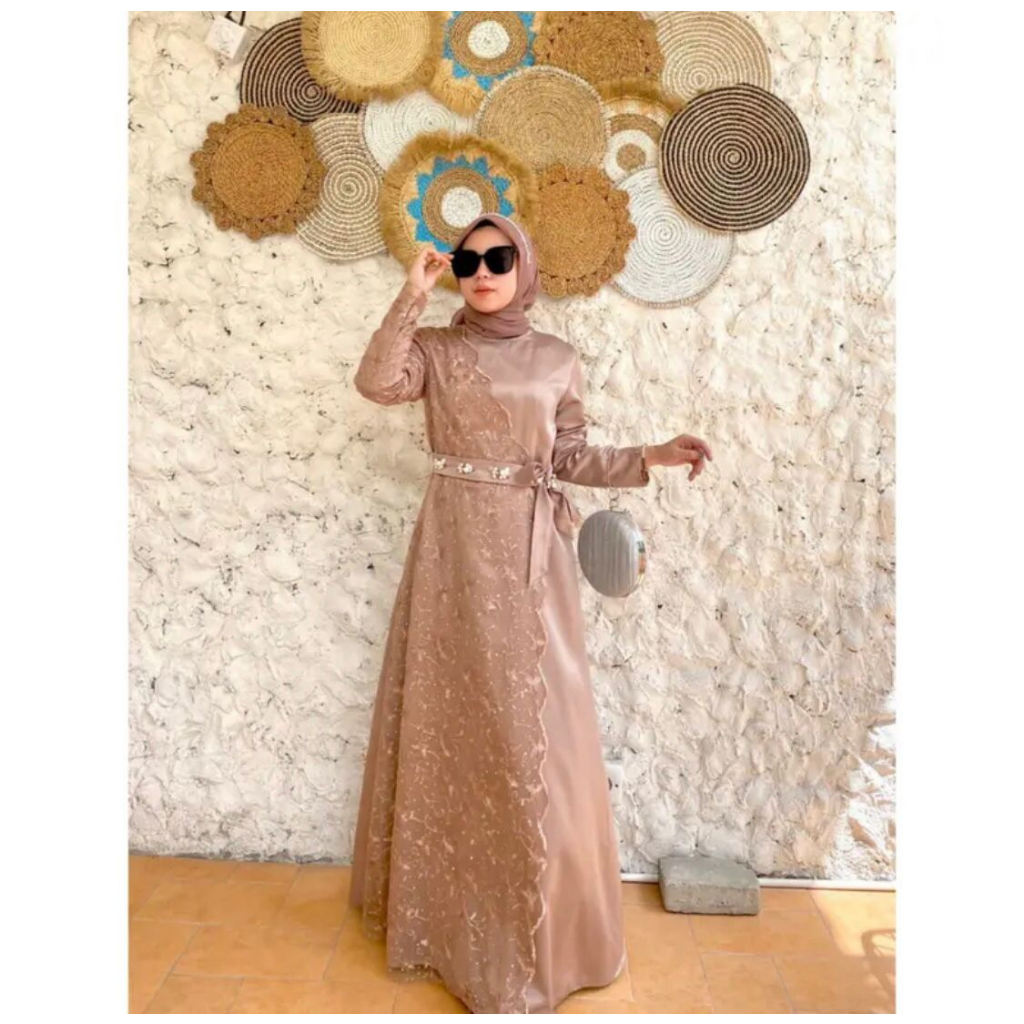 Qintan Dress + BELT Bahan Armani Silk  / Gamis Kondangan BAJU DEWASA MURAH TERBARU 2023 / Gaun pesta muslimah / Gamis pesta / Gaun kondangan wanita muslim