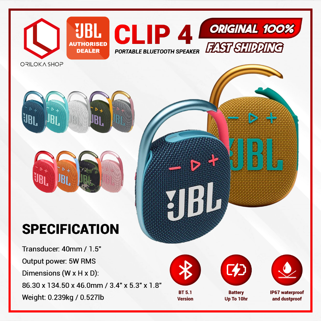 JBL Clip 4 Wireless Bluetooth Speaker  - Garansi Resmi IMS