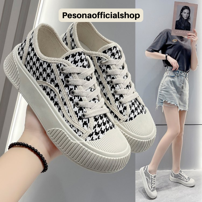 COD POS 562 Sepatu Wanita Import Fashion Corak Belang Produk Semi Sintetis Premium