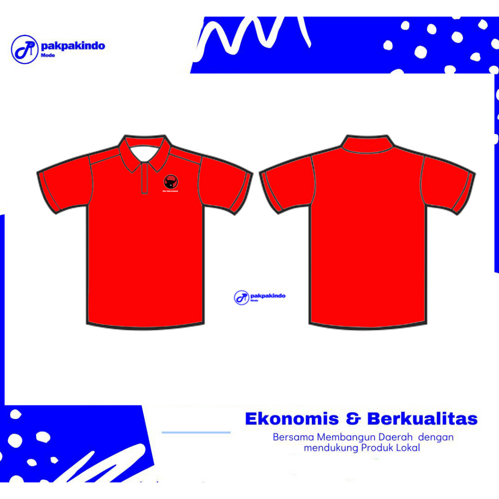 BAJU KAOS POLO PARTAI POLITIK PDI PERJUANGAN DEMOKRASI INDONESIA LENGAN PENDEK PRIA WANITA MERAH