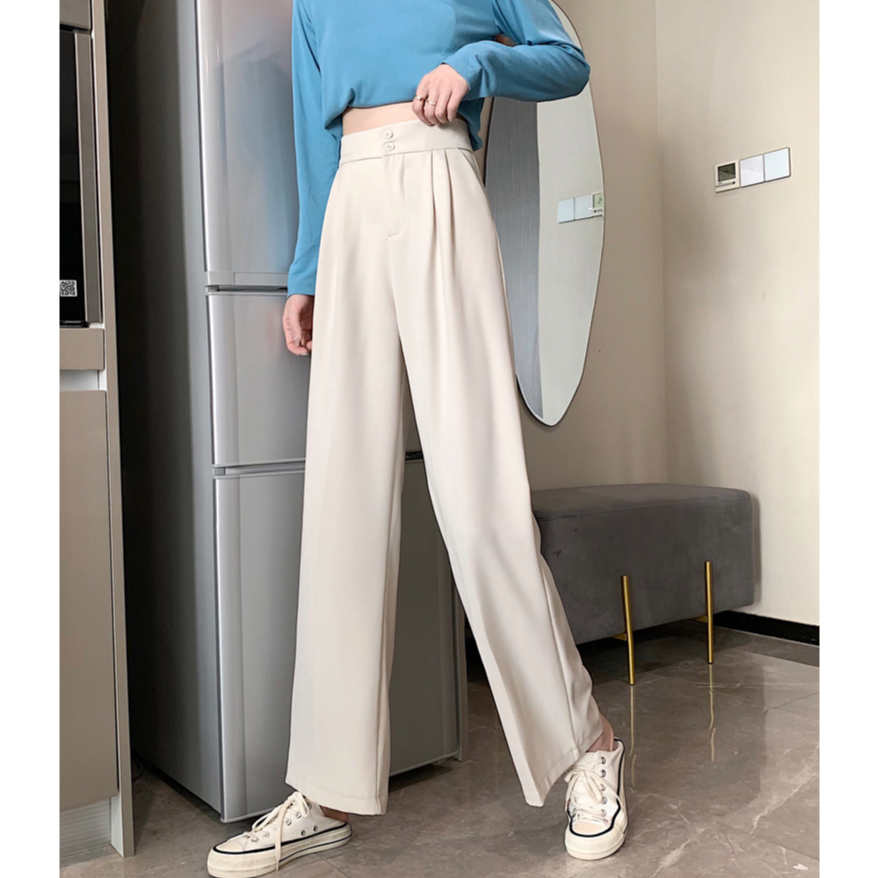 XIAOZHAINV Celana Kulot Casual Wanita Longgar Lurus Highwaist Pants Korean Style 8806