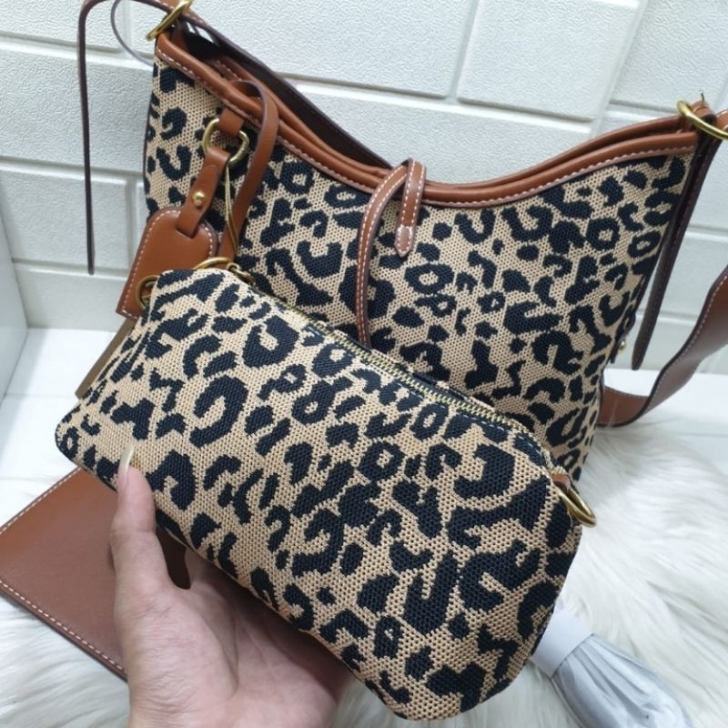 Tote bag fashion leopard import / tas tote import leopard uk 31x20x13