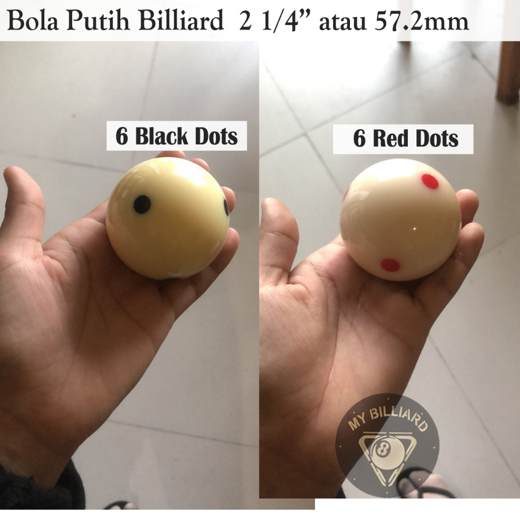 Bola Billiard Putih 57.2mm 6 Black Dot dan 6 Red Dot - White Billiar Ball 9 Feet ft gaco gacoan