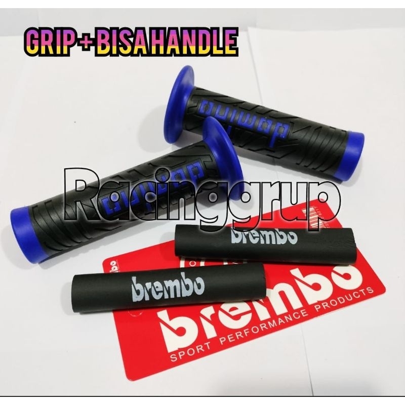 master 619store {PAKET 2 in 1} HANDGRIP BAD SHARK + KARET HANDLE REM UNIVERSAL BIRU