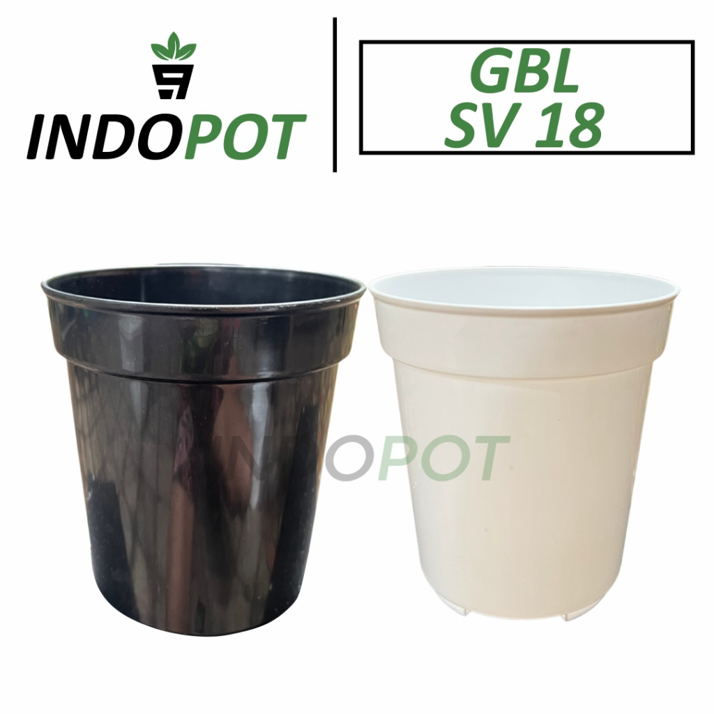 GBL SV Pot Tanaman Hias Tinggi Ukuran 18 Hitam Putih Bahan Plastik Tebal