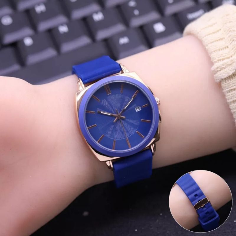 (Cod)Jam Tangan Wanita FSL Bulat Tanggal Aktif Strap Rubber/Karet(Dikirim Jakarta)