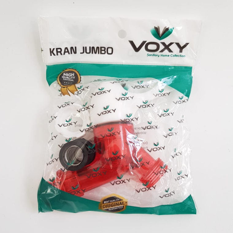 Kran Tembok PVC Jumbo VOXY Transparan 1/2 verloop 3/4 in pegangan Engkol dan Mahkota ujung Taman dan polos - Kran Jumbo model sanho malaysia - Kran Plastik Bagus 1/2in 3/4in VOXY