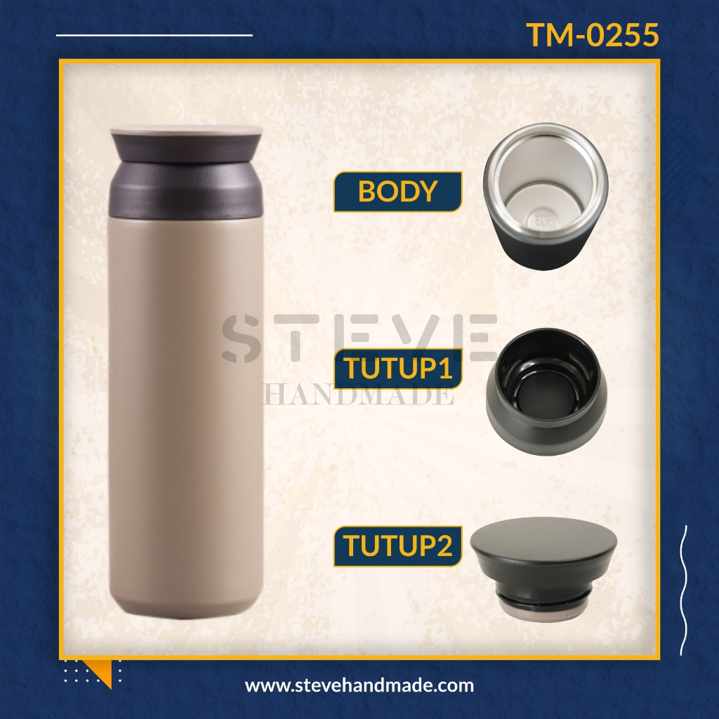 Botol minum stainless termos vacuum tumbler travel mug TM0255 Grey Custom Tahan Air Panas dan Dingin