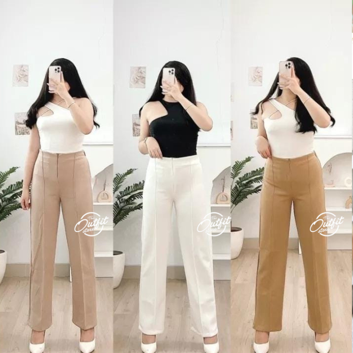 Celana Kerja Kantor Wanita Celana Kulot JUMBO Putih Wanita Basic Highwaist Bahan Scuba Premium Celana Panjang Wanita Kekinian Aanti kusut