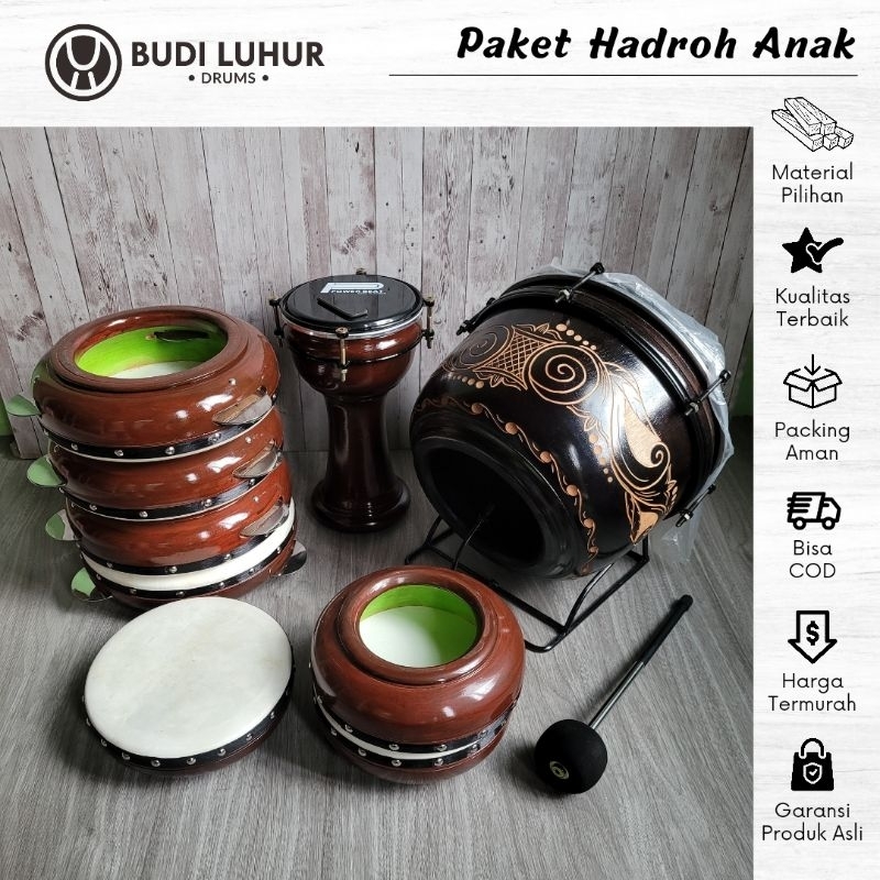 PROMO 1 Set Rebana Hadrah Paket Lengkap Komplit Fullset Siap Pakai Untuk Alat Musik Sholawatan