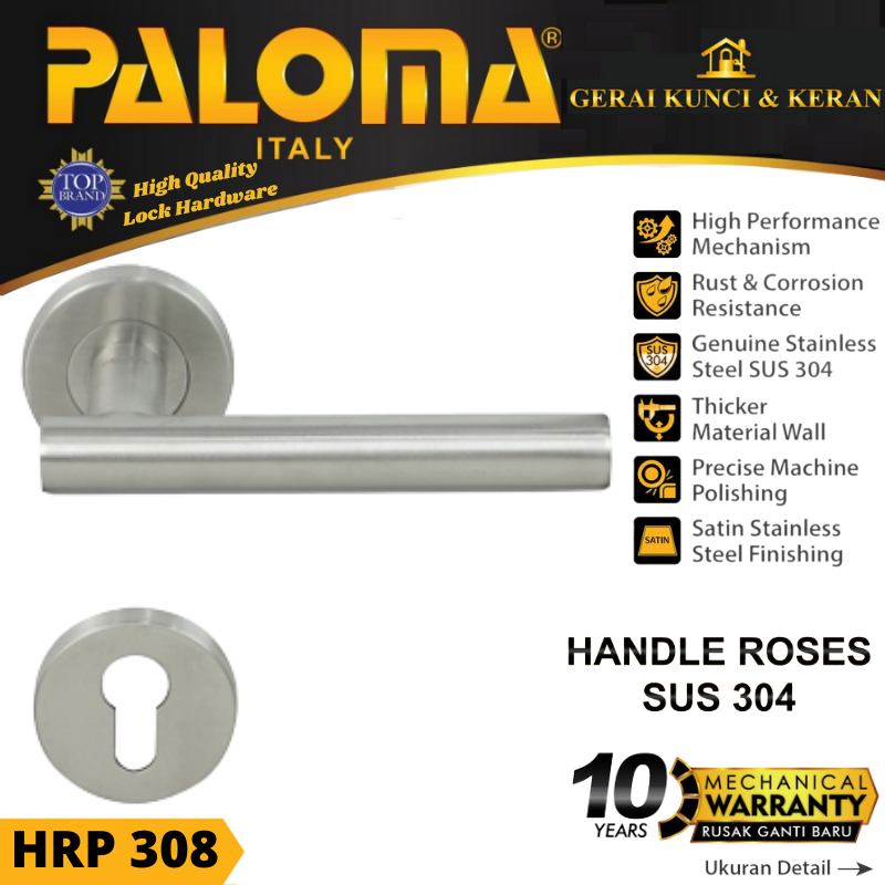 Handle Pintu Roses PALOMA HRP 308 LHT VIDIC SS STAINLESS STEEL