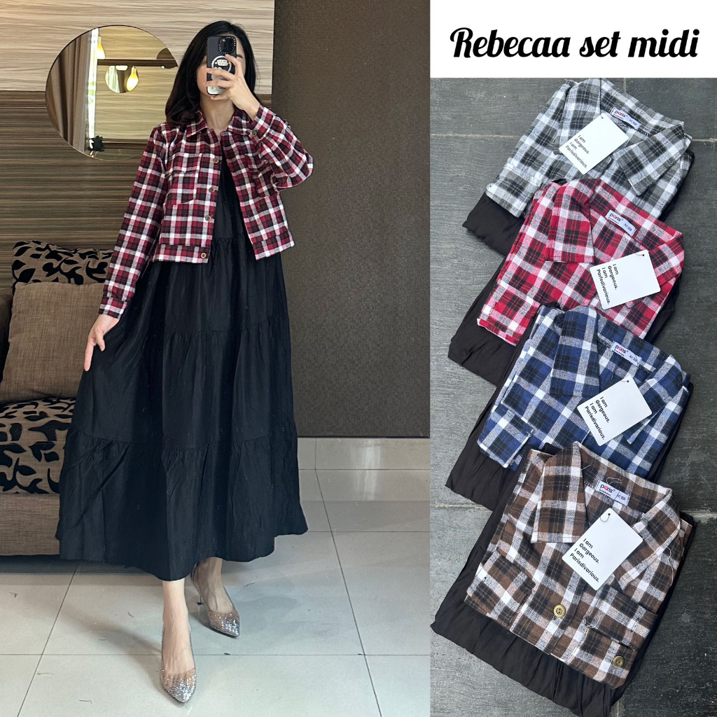 REBECCA MIDI SET 2IN1-INER MIDI RAYON TWILL OUTER FLANEL KOTAK