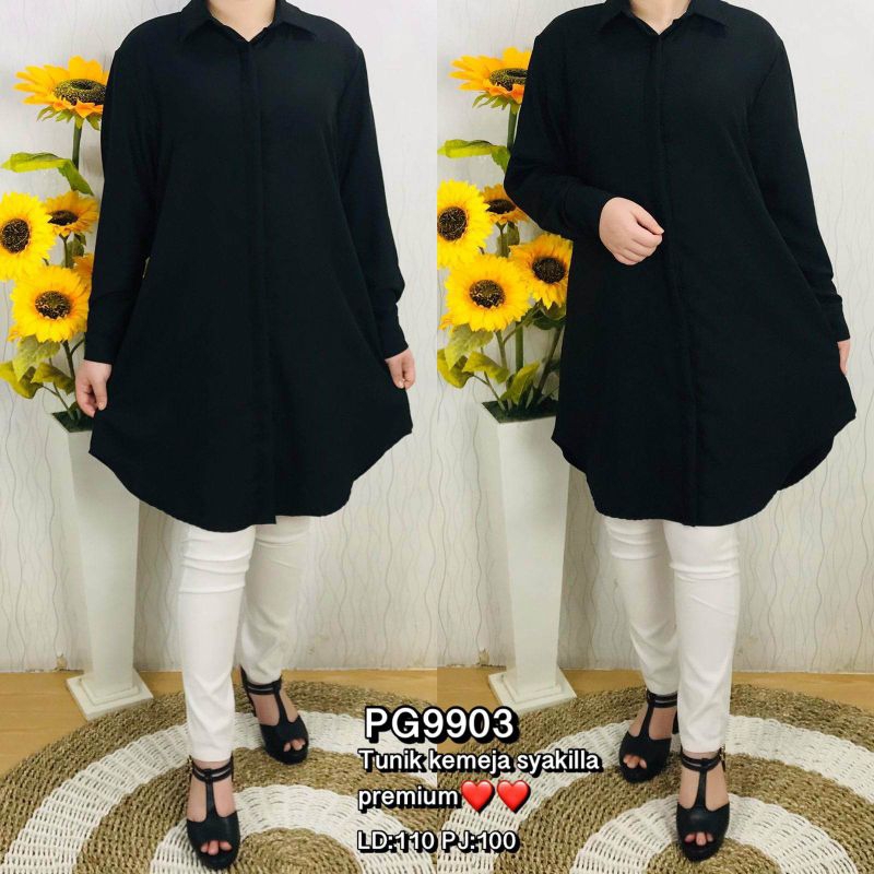 kemeja tunik syakilla/ tunik polos/tunik hitam putih
