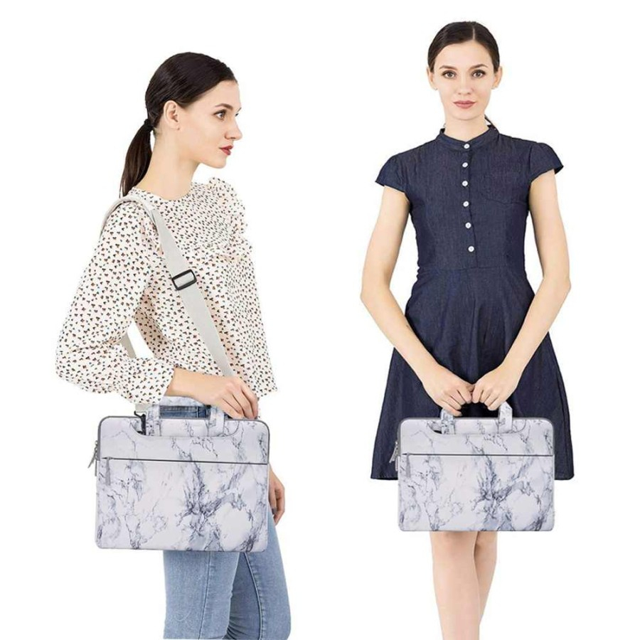 Tas Laptop Selempang Mosiso Shoulder Strap White Marble Size 13 14 15 16 inch