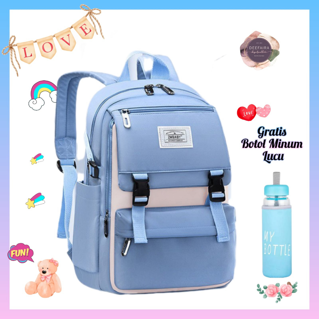 Tas Sekolah Anak Perempuan Motif VsllBB Gratis Botol Minum Lucu Untuk Sd &amp; Smp