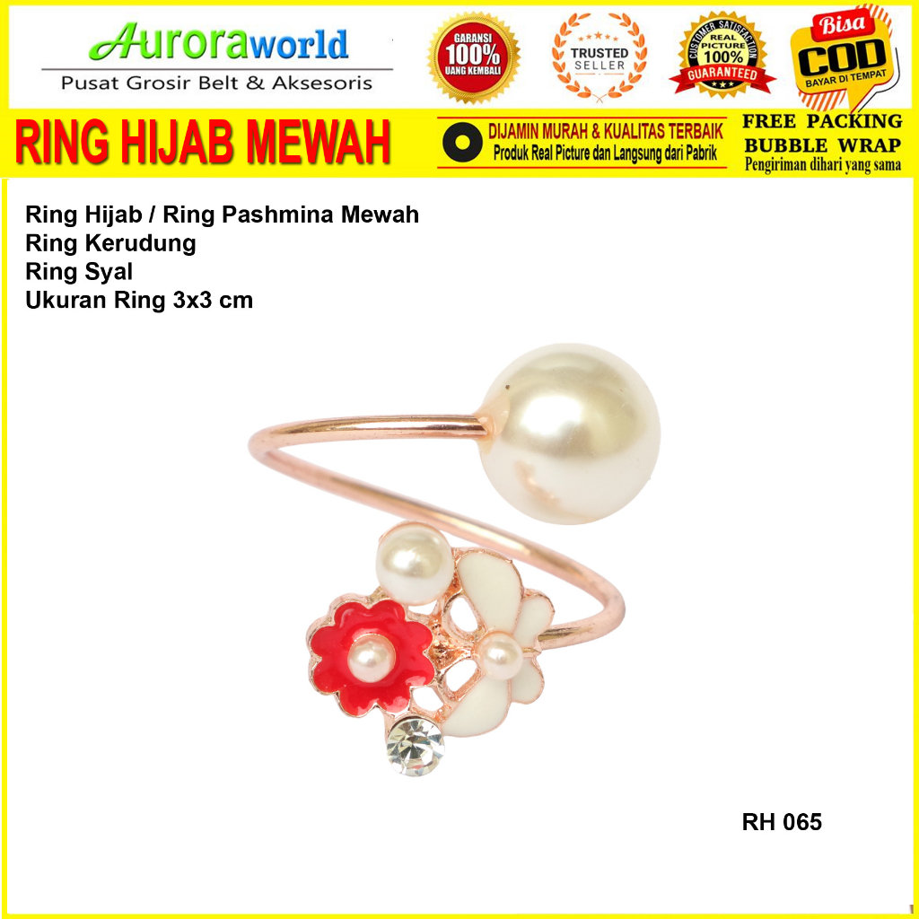 Auroraworld Ring kerudung hijab bros ring syal permata Ring Pashmina Berlian mutiara Mewah bros cincin kerudung scarf fashion terbaru anti hitam