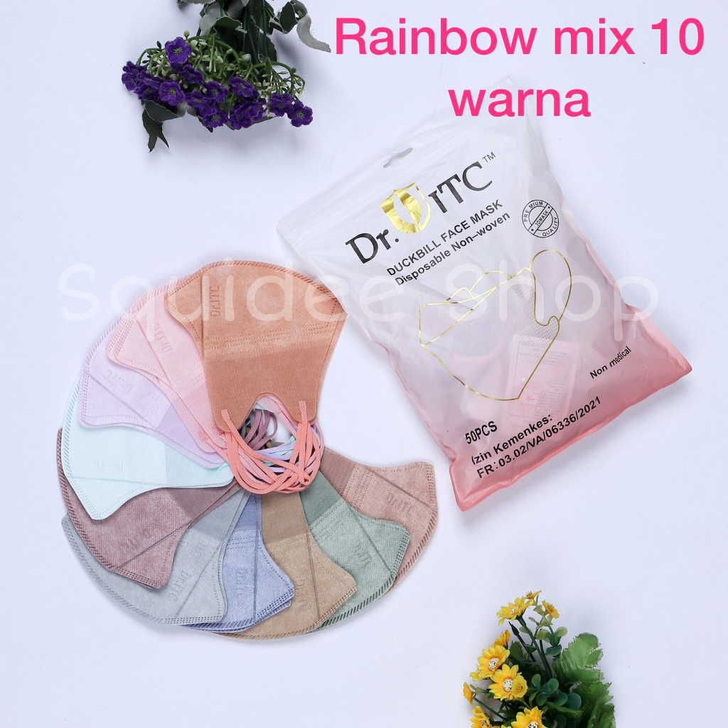 DrITC Masker Duckbill DR. ITC 3 Ply Emboss Garis Hidung Warna Mix isi 50 Pcs Sachet Dewasa