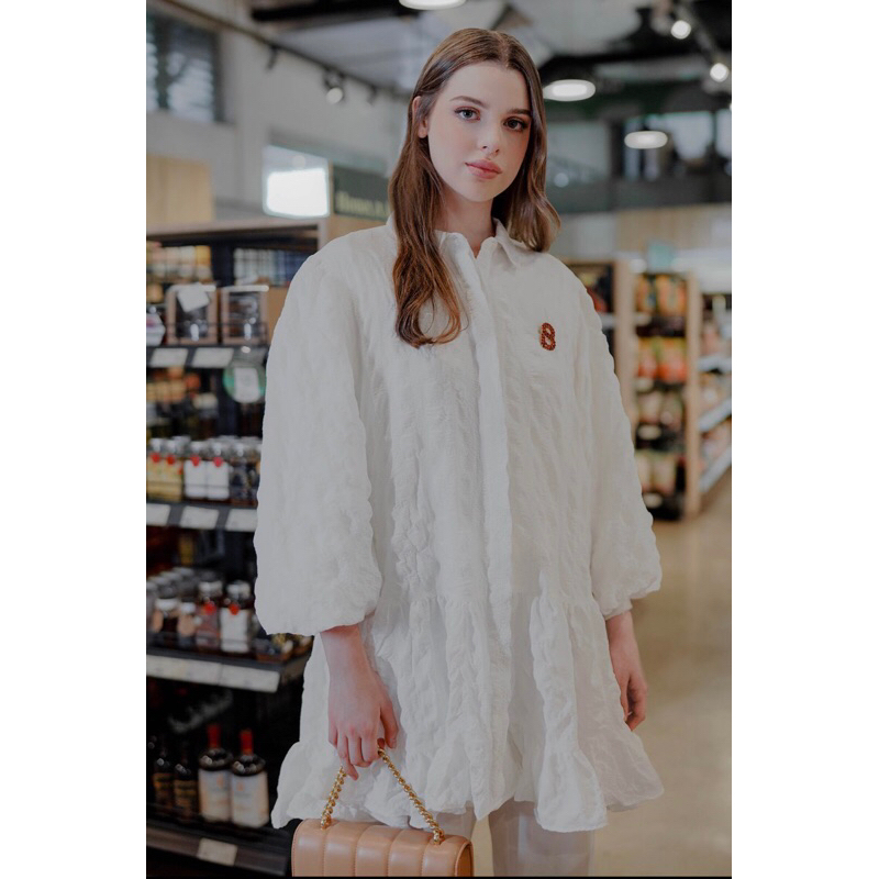 MOIRA TUNIC WHITE KHAKI - BENANG JARUM | MOIRA TUNIK BJ