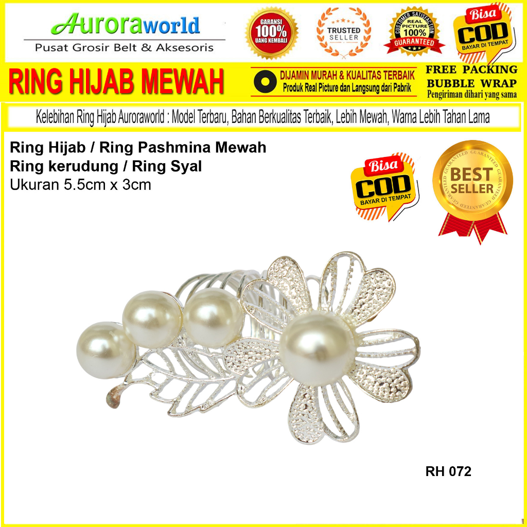 Auroraworld Ring kerudung hijab bros ring syal permata Ring Pashmina Berlian mutiara Mewah bros cincin kerudung scarf fashion terbaru anti karat