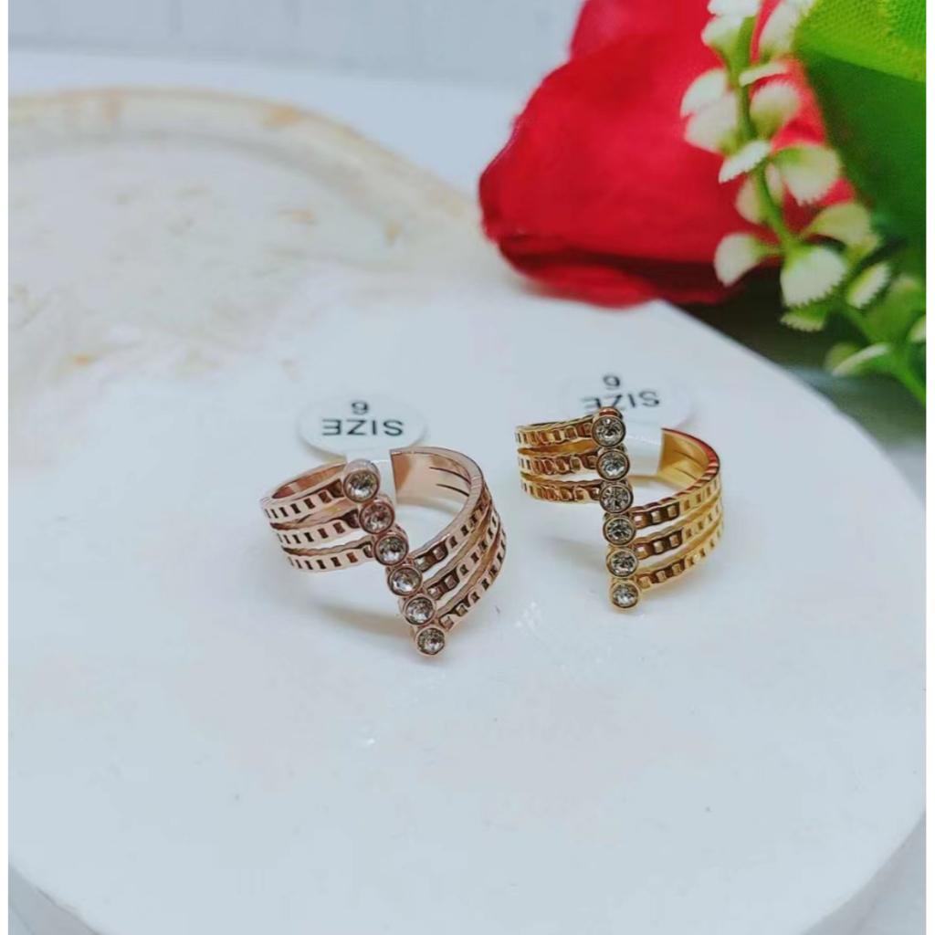 Cincin Titanium Permata Anti Karat Perhiasan Fashion R054/055