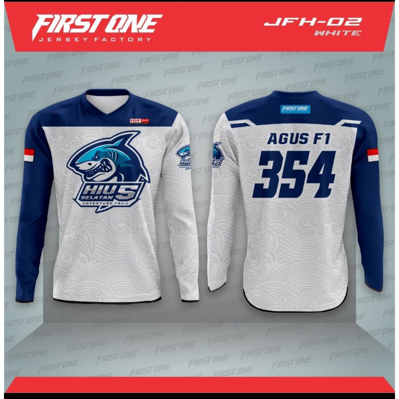 JFH-02 White Merchandise Baju T-shirt Kaos Jersey Pria Lengan Panjang Premium Terbaru 2023 Hiu Selat
