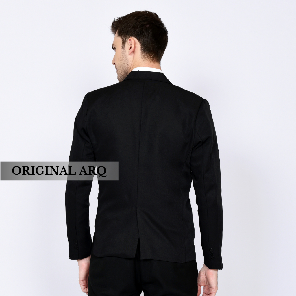 TERLARIS ! JAS BLAZER PRIA SLIMFIT FORMAL WARNA HITAM LIST CREAM BAHAN TEBAL PREMIUM ORIGINAL ARQ