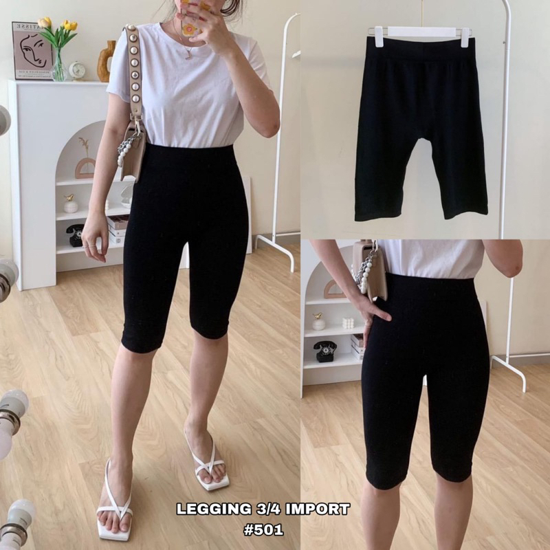 CELANA LEGGING WANITA 3/4 SELUTUT BAHAN SPANDEX KOREA IMPORT TEBAL
