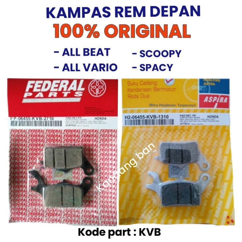 kampas rem depan Honda matic variasi (Federal) (Aspira) untuk Beat,Vario,Scoopy,Spacy 100% original by: PT.Astra Otoparts