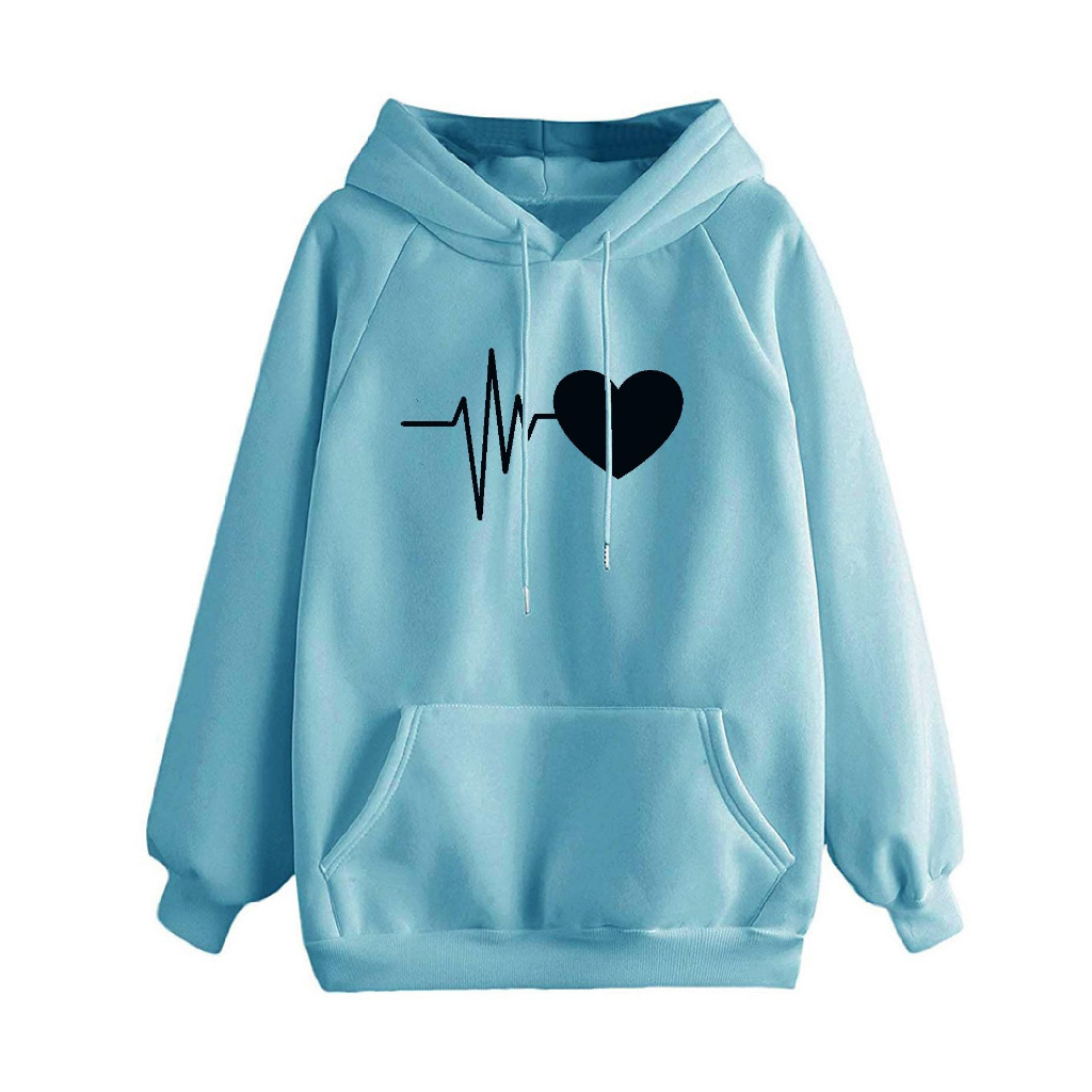 FenishaStore Sweater Hoodie Wanita Kekinian HEART PULSE Bisa Bayar Ditempat COD