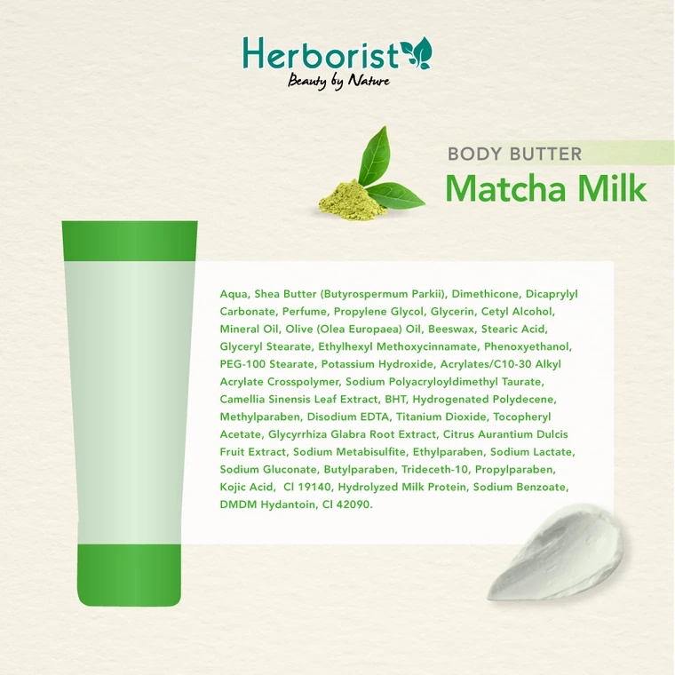 HERBORIST Body Butter Matcha Milk Indonesia / 80g /  Shea Butter / Preventing Wrinkless &amp; Moisturize Skin / Melembabkan Mencerahkan Menutrisi / Strawberry Sorbet Frangipani Chocolate Coconut Zaitun Mango Banana / Skincare Care Lotion Gel Scrub Kulit Tubuh