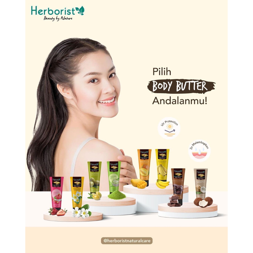 HERBORIST Body Butter Mango Indonesia / 80g /  Shea Butter / Deep Moisturizing &amp; Maintain Skin Elasticity / Melembabkan Mencerahkan Menutrisi / Strawberry Sorbet Frangipani Chocolate Coconut Zaitun Matcha Milk Banana / Skincare Care Lotion Gel Scrub Tubuh