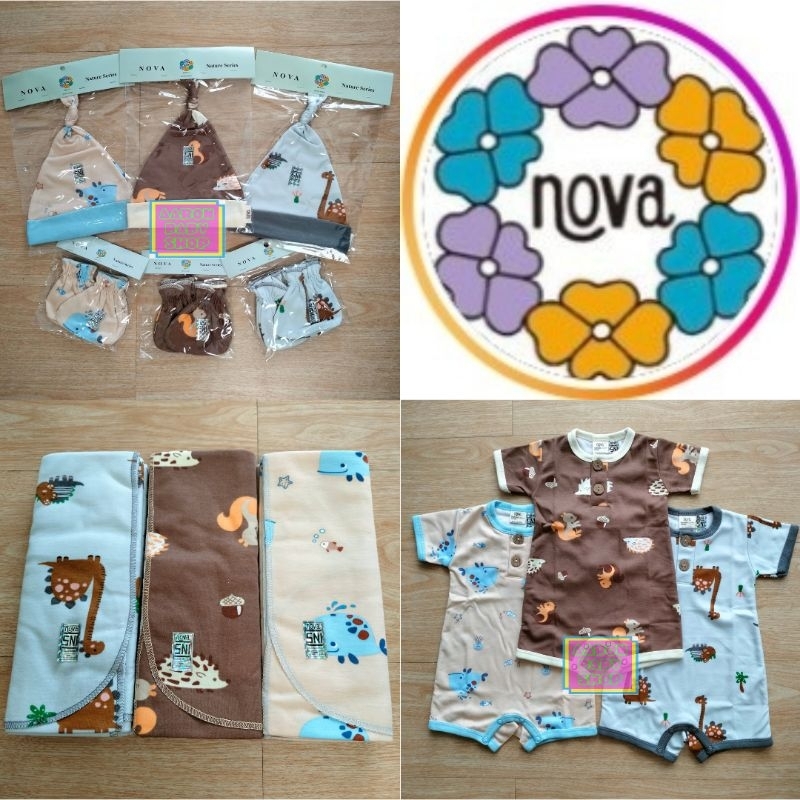 NOVA EZY Romper / Bedong / Topi / Sarung Tangan dan Kaki - Jumper Segiempat / STK / Kupluk / Selimut Motif SNI