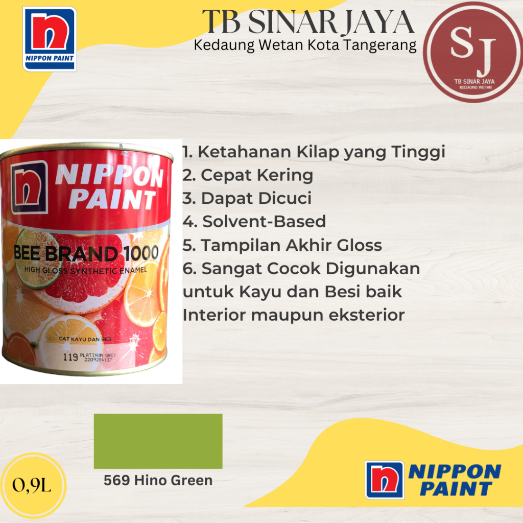 Cat Kayu dan Besi BEE BRAND 1000 Nippon Paint 0.9L - 569 Hino Green