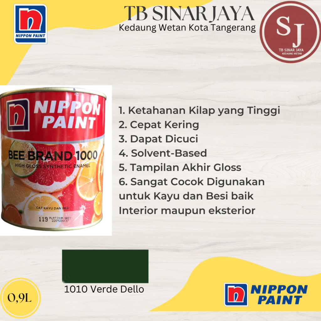 Cat Kayu dan Besi BEE BRAND 1000 Nippon Paint 0.9L - 1010 Verde Dello