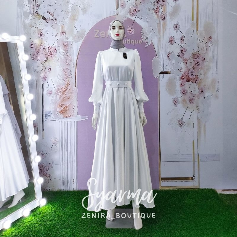 SYARMA DRESS baju lebaran lengan balon bishop / pesta / prewedding / wisuda / kondangan / couple / gamis remaja tersedia ukuran kecil hingga jumbo