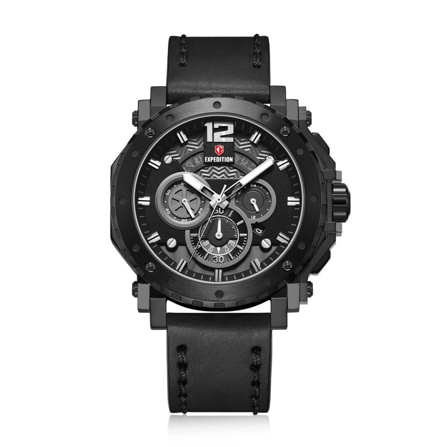 JAM TANGAN PRIA EXPEDITION E 6402B BLACK LEATHER ORIGINAL