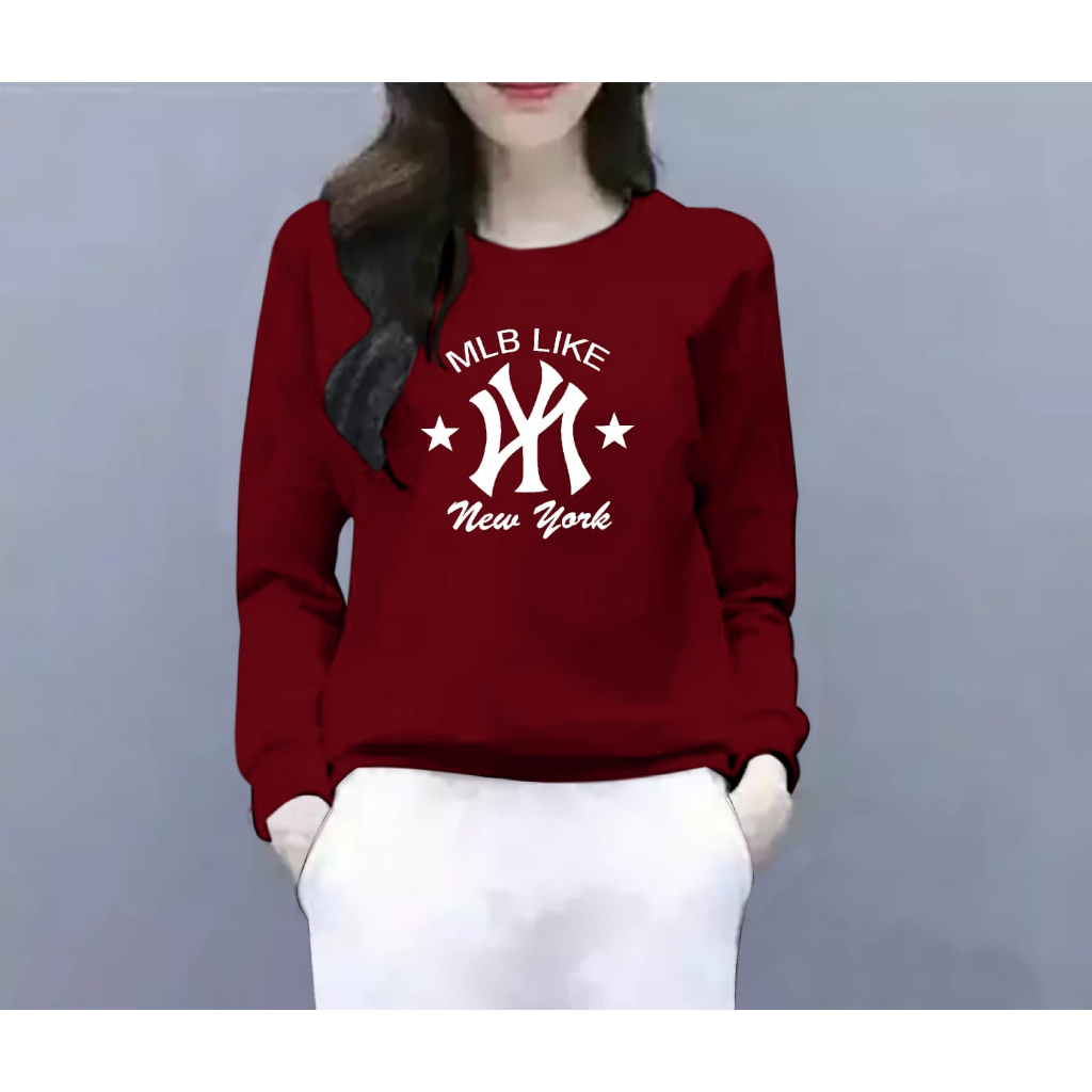 BAJU ATASAN TRENDY MLB LIKE GIRL TERBARU-KAOS DISTRO CEWEK KEREN LENGAN PANJANG MASA KINI DAN TERLARIS